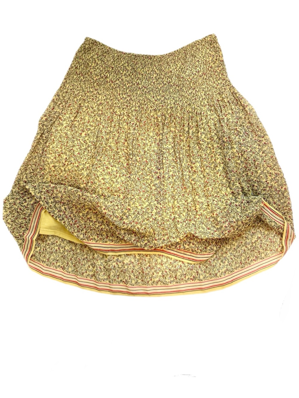 Max Studio Skirt Smocked Waist Yellow Floral Print New NWT